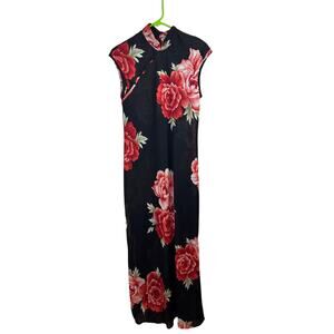 Vintage Retro Black Red Floral Kimono-Style Dress M by Jessica Howard